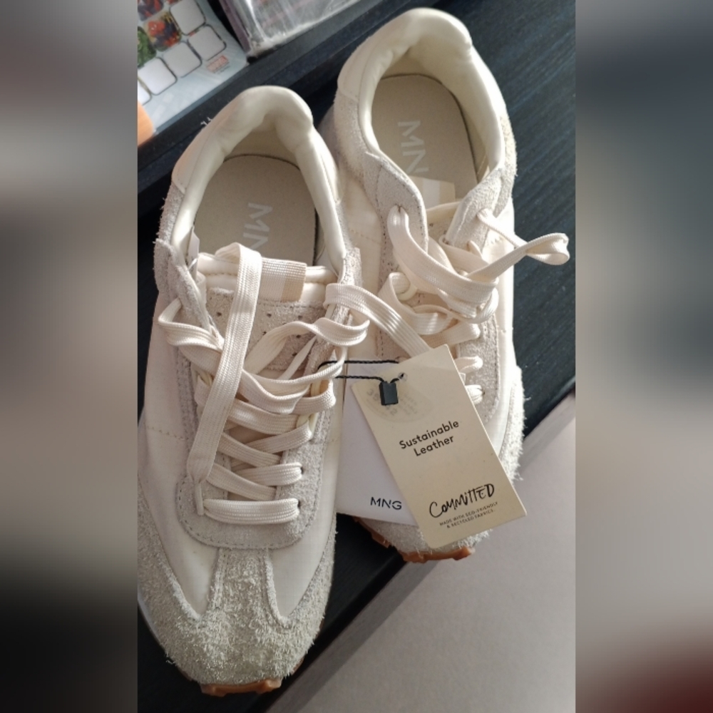 NEW Mango Cream Canvas Sneakers with White Laces